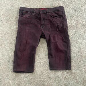 Boss Hugo Maroon Slim Denim Flexible Shorts, Mens 32"